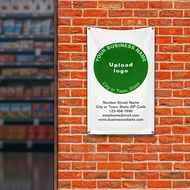 Lona Marca comercial de forma redonda verde en banner (Banner with your business brand in green round shape)