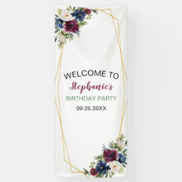 Lona Marco geométrico Flores de la Marina de Borgoña Cu