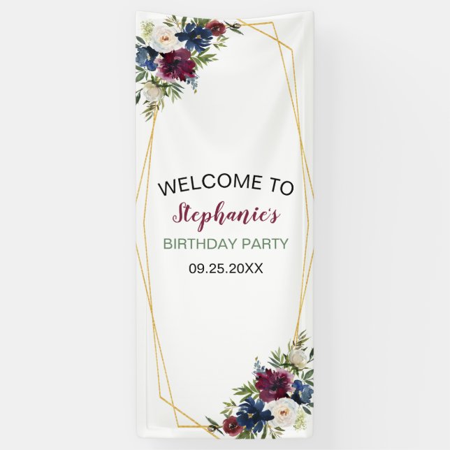 Lona Marco geométrico Flores de la Marina de Borgoña Cu (Vertical)