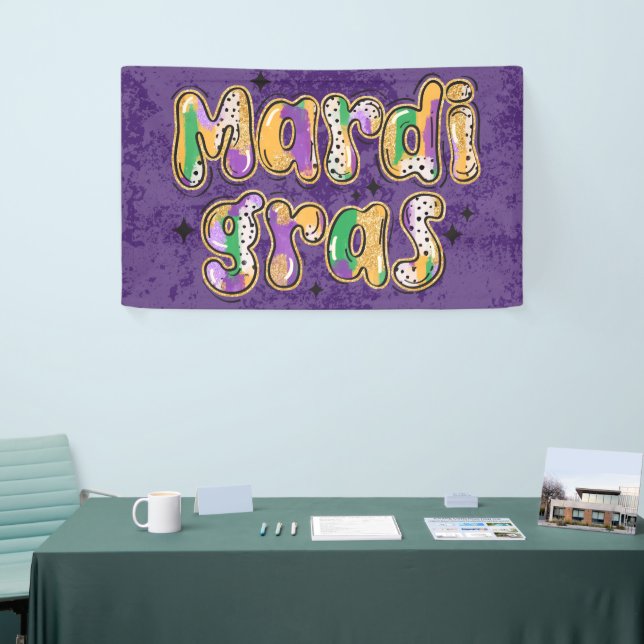 Lona Mardi Gras verde amarillo morado (Feria)