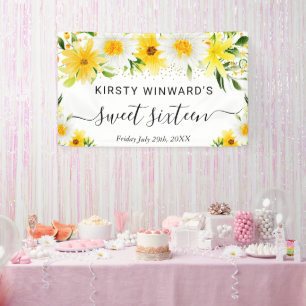 Lona Margaritas y Flores Amarillas Cumple Dulces 16 Bie