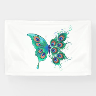 Lona Mariposa con plumas de pavo real verde