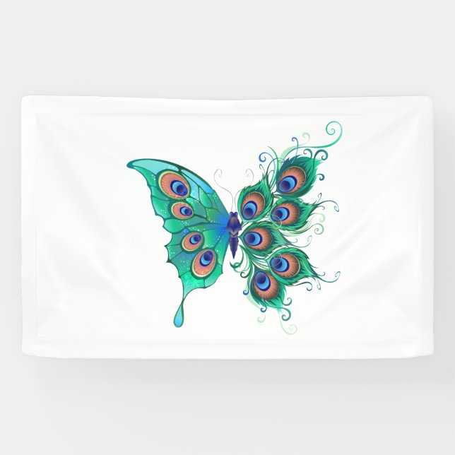 Lona Mariposa con plumas de pavo real verde (Horizontal)