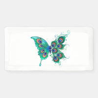 Mariposa con plumas de pavo real verde