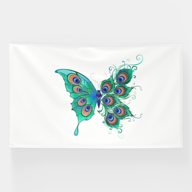 Lona Mariposa con plumas de pavo real verde (Horizontal)