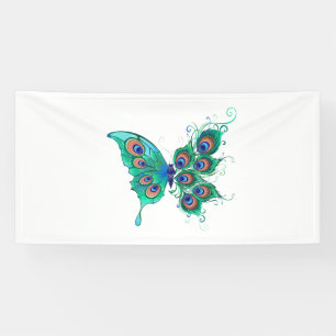 Lona Mariposa con plumas de pavo real verde