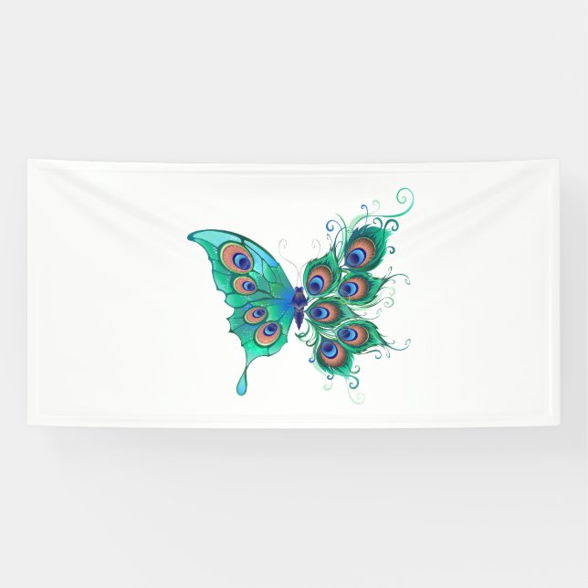 Lona Mariposa con plumas de pavo real verde (Horizontal)