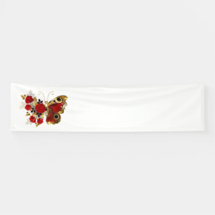 Lona Mariposa de flor roja con rosas rojas