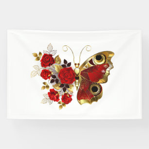 Lona Mariposa de flor roja con rosas rojas