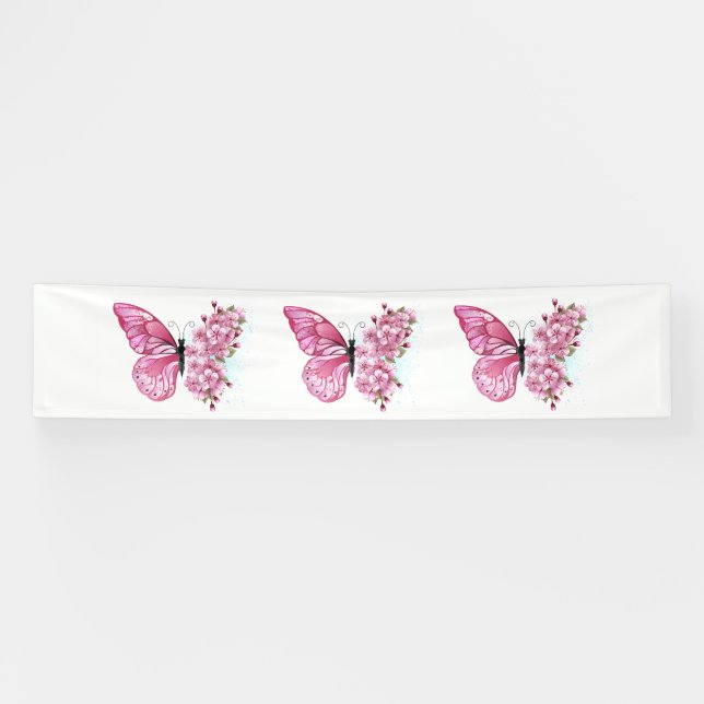 Lona Mariposa de flores con Sakura rosa (Horizontal)