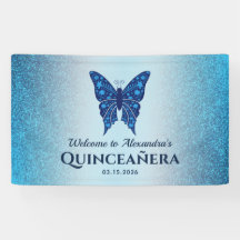 Mariposa de Purpurina Azul Quinceañera