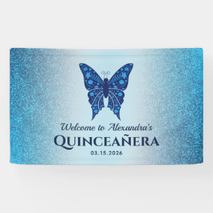 Lona Mariposa de Purpurina Azul Quinceañera