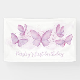 Lona Mariposa morada Primer Fiesta de cumpleaños Chica