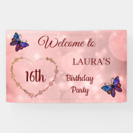Lona Mariposa Rosa Sparkly personalizada 16º cumpleaños