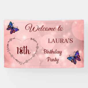 Lona Mariposa Rosa Sparkly personalizada 18º cumpleaños