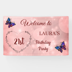Lona Mariposa Rosada Sparkly personalizada 21º cumplea