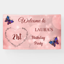 Lona Mariposa Rosada Sparkly personalizada 21º cumpleañ