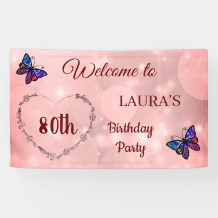 Lona Mariposa Rosada Sparkly personalizada 80º cumplea