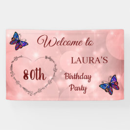Lona Mariposa Rosada Sparkly personalizada 80º cumpleañ
