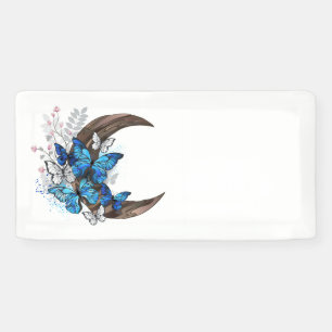 Lona Mariposas azules en creciente de madera