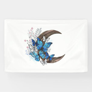 Lona Mariposas azules en creciente de madera