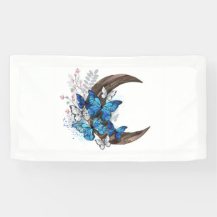 Lona Mariposas azules sobre la media luna de madera