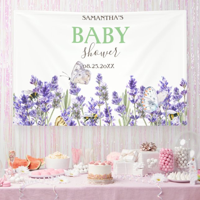 Lona Mariposas de Lavanda Botánico Baby Shower  (Fiesta)
