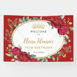 Lona Mariposas Florales Rojas 18 cumpleaños dulce 16