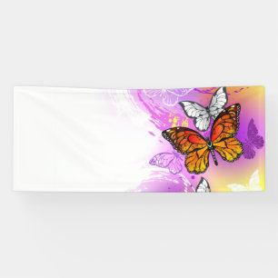 Lona Mariposas Monarca sobre Fondo Púrpura