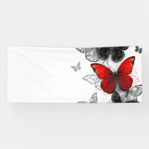 Lona Mariposas Morfo Negras y Rojas Volando