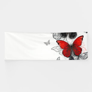 Lona Mariposas Morfo Negras y Rojas Volando