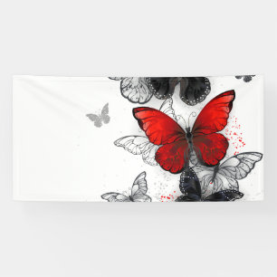 Lona Mariposas Morpho voladoras negras y rojas