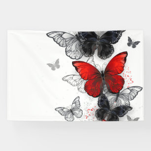 Lona Mariposas Morpho voladoras negras y rojas