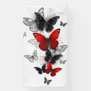 Lona Mariposas Morpho voladoras negras y rojas