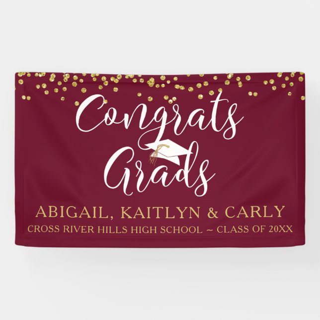 Lona Maroon Burgundy Gold Script CONGRATA GRADS (Horizontal)