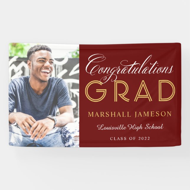 Lona Maroon Felicitaciones Calligraphy Graduate Photo (Horizontal)