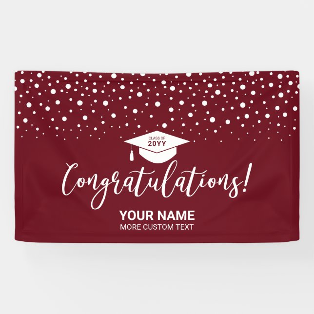 Lona Maroon Red Confetti Felicitaciones Graduación (Horizontal)