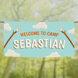 Lona Marshmallow Blue Bienvenida Camping Fiesta de Cump