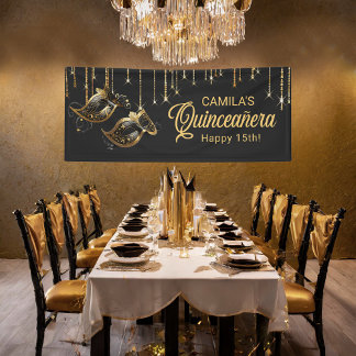 Lona Máscara de mascarada Quinceañera Black Gold ID1031