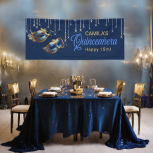 Lona Máscara de mascarada Quinceañera Blue Gold ID1031
