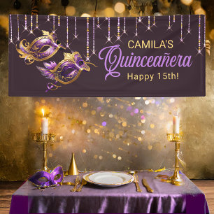 Lona Máscara de mascarada Quinceañera Purple Gold ID103