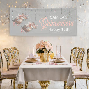 Lona Máscara de mascarada Quinceañera Rosa Gold ID1031