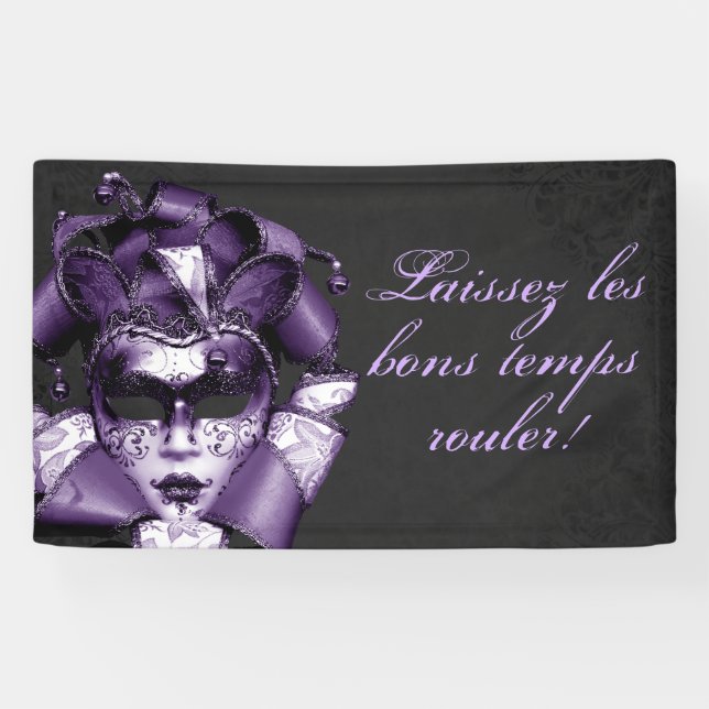 Lona Mascarada del Mardi Gras Morado (Horizontal)