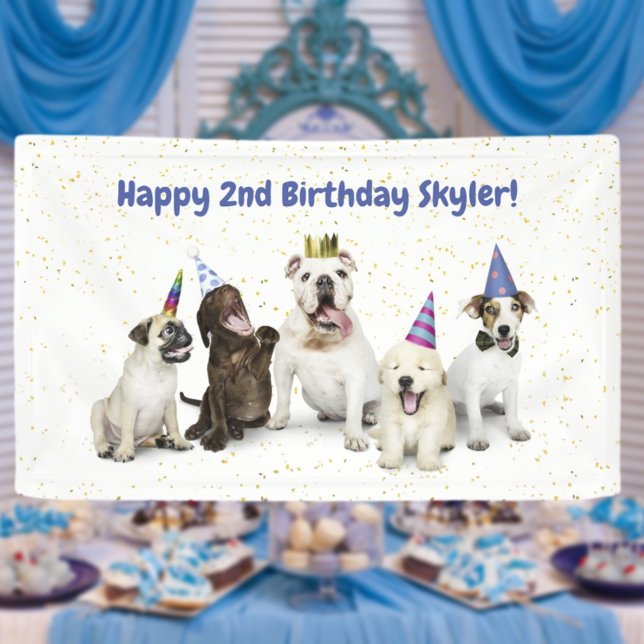 Lona Mascota Fiesta de perro de cumpleaños | Azul (Subido por el creador)