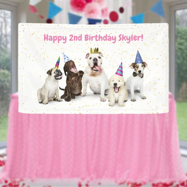 Lona Mascota Fiesta de perro de cumpleaños | Rosa (Subido por el creador)