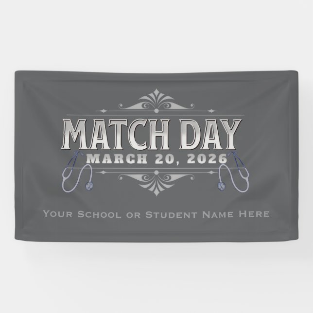 Lona Match Day 2026 Party Elegant Gray Stethoscope (Horizontal)