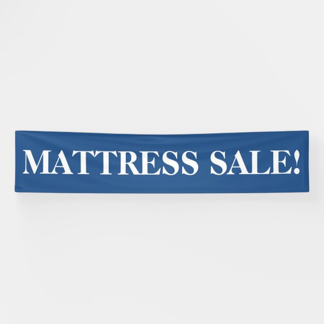 Lona Mattress venta simple cartel blanco azul (Horizontal)