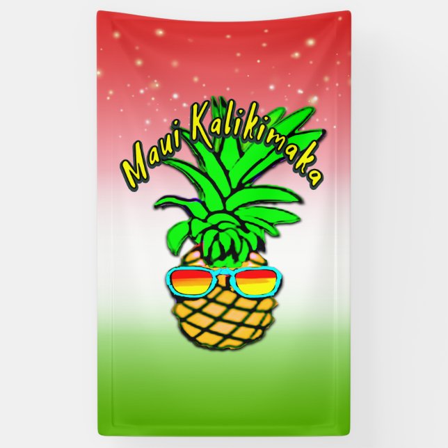 Lona Maui Kalikimaka Pun Navidades hawaianos piña (Vertical)
