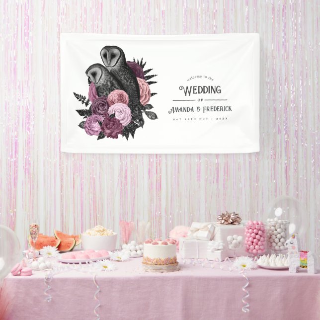 Lona Mauve Floral Glam Gothic Owls Boda (Fiesta)