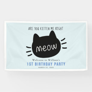 Lona ¿Me Estás Gatito A La Derecha, Meow Blue BIrthday